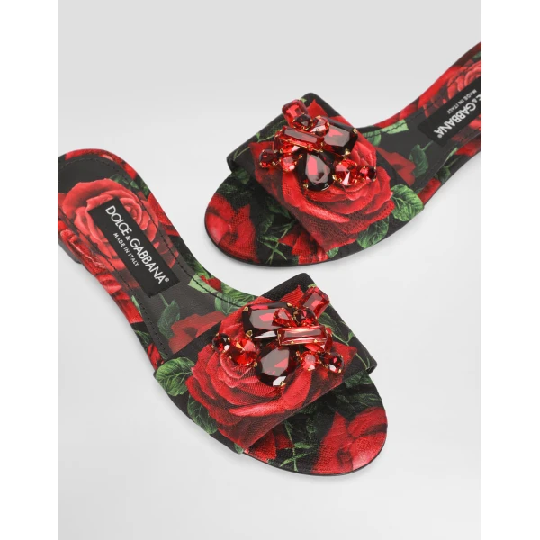 Rose-print brocade flat slides - Image 4