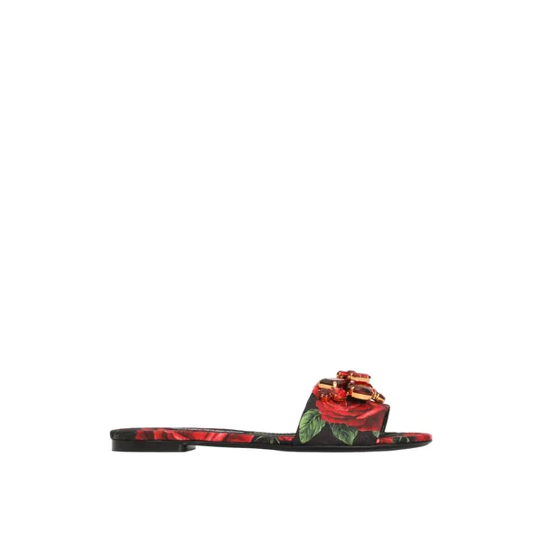 Rose-print brocade flat slides