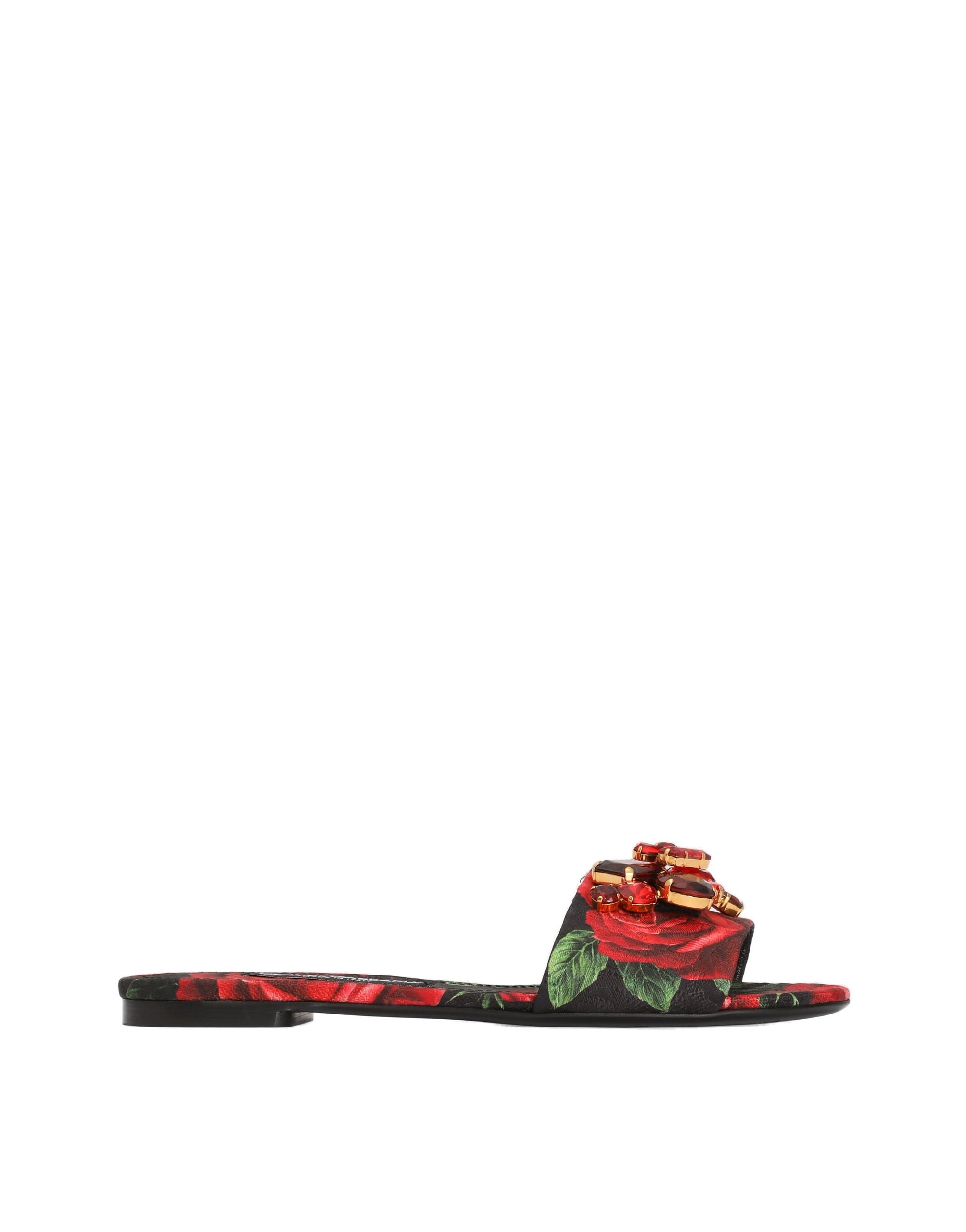 Dolce & Gabbana Rose-print brocade flat slides in Multicolour | Buy Shoes at Coveti Dolce & Gabbana Rose-print brocade flat slides