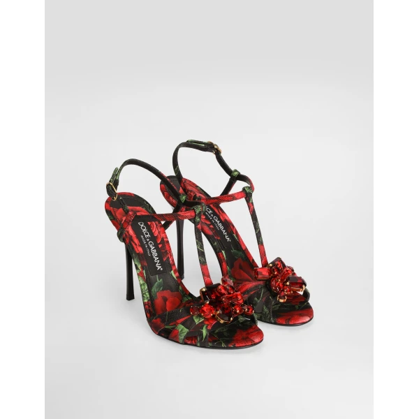 Rose-print brocade sandals - Image 2