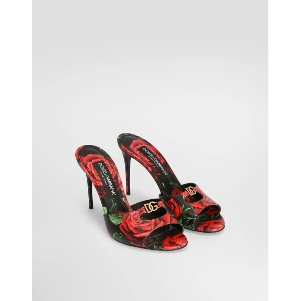Rose-print calfskin mules - Image 2