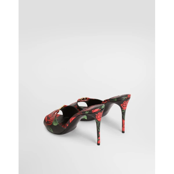 Rose-print calfskin mules - Image 3
