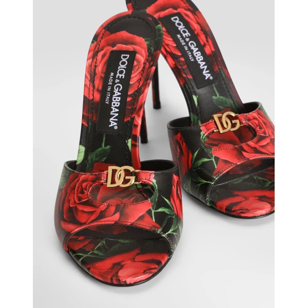 Rose-print calfskin mules - Image 4