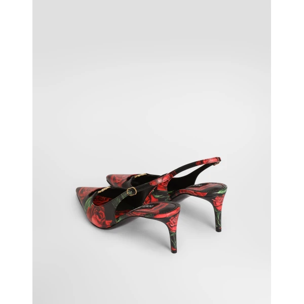 Rose-print calfskin slingbacks - Image 3