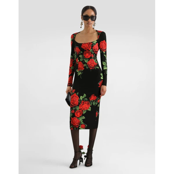 Rose-print charmeuse midi dress - Image 2