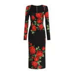 Dolce & Gabbana Rose-print charmeuse midi dress