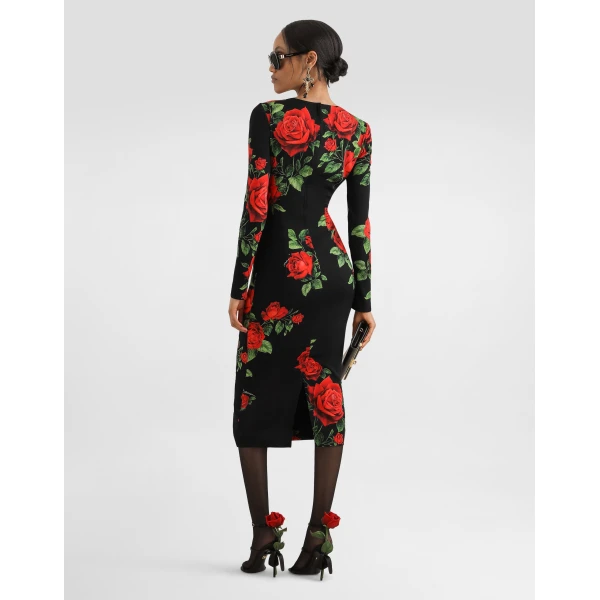 Rose-print charmeuse midi dress - Image 3