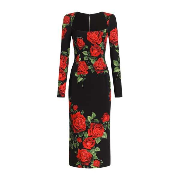 Dolce & Gabbana Rose-print charmeuse midi dress
