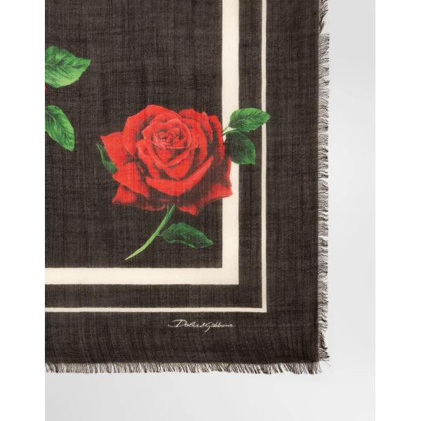 Rose-print cotton stole - Image 2