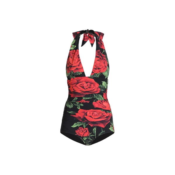 Rose-print one-piece swimsuit
