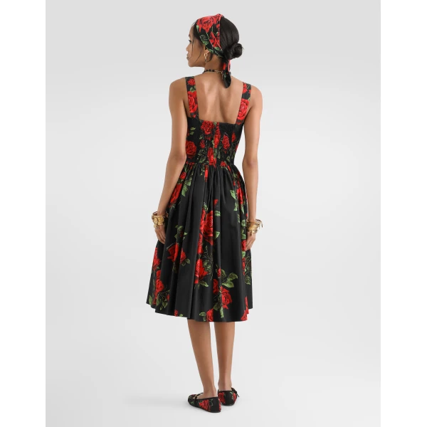 Rose-print poplin dress - Image 3