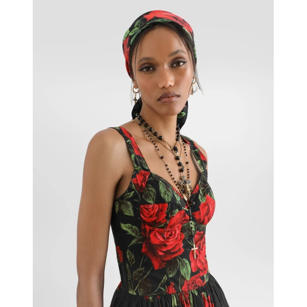 Rose-print poplin dress - Image 4