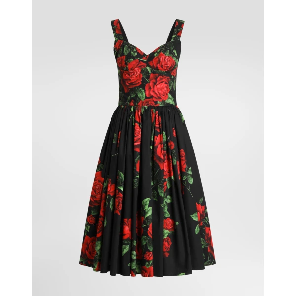 Rose-print poplin dress