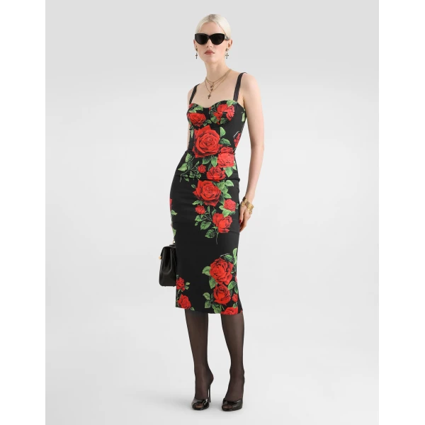 Rose-print satin dress - Image 2