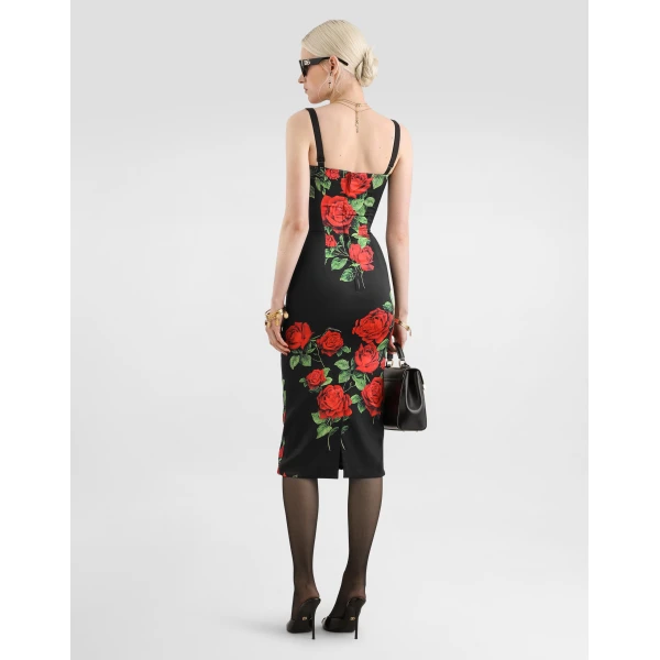 Rose-print satin dress - Image 3