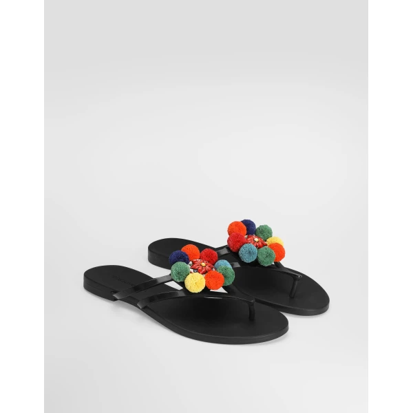 Rubber beachwear slides with pom-poms - Image 2