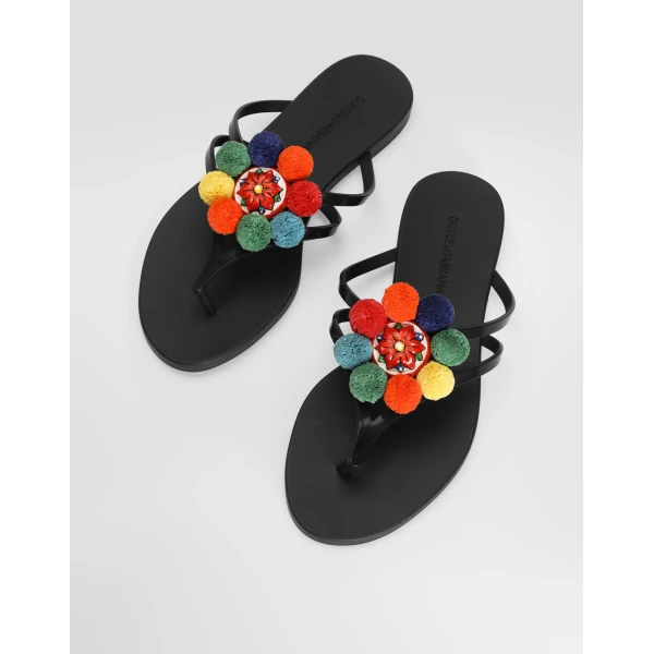 Rubber beachwear slides with pom-poms - Image 4