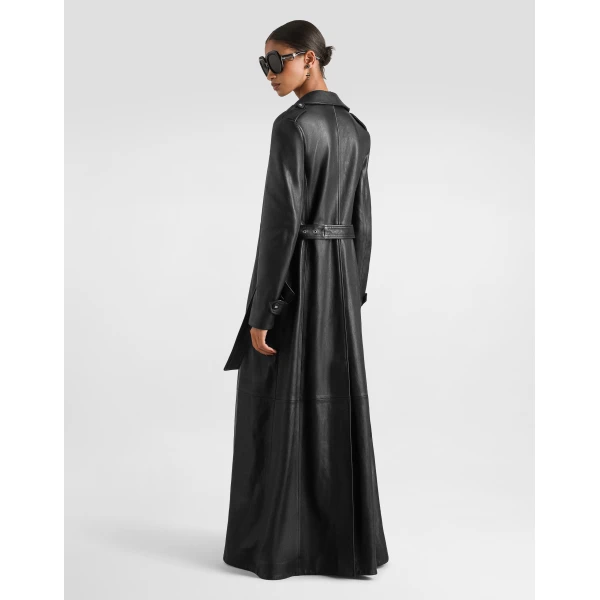 Single-breasted leather coat - Image 3