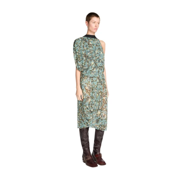 Asymmetrical pleated dress in Sky - Image 3