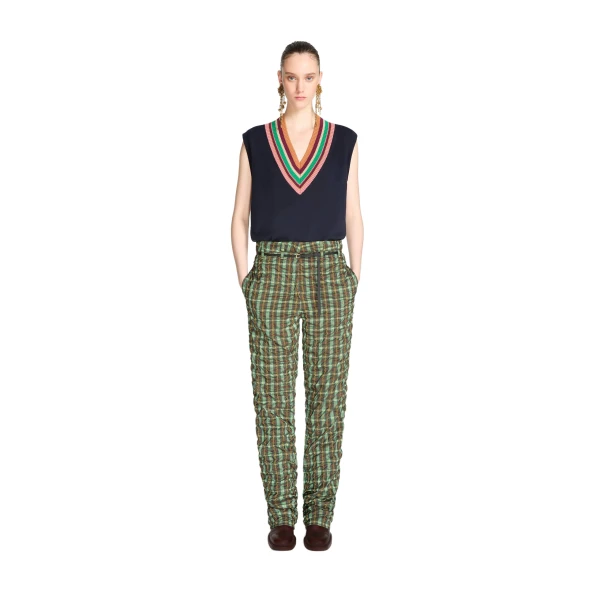 Belted seersucker pants in Khaki - Image 2