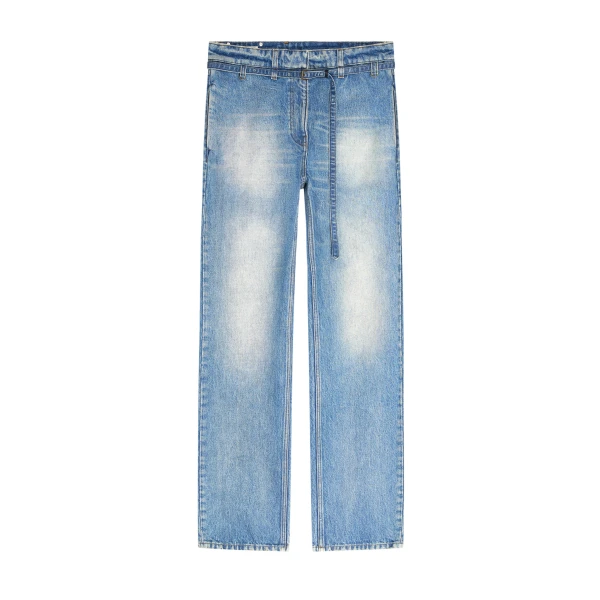 Dries Van Noten Belted straight-leg denim pants in Blue | Pants | Coveti