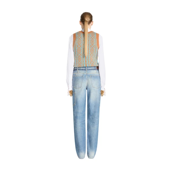 Belted wide-leg denim pants in Blue - Image 4