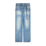 Dries Van Noten Belted wide-leg denim pants in Blue | Pants | Coveti