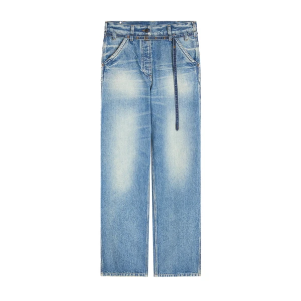 Belted wide-leg denim pants in Blue