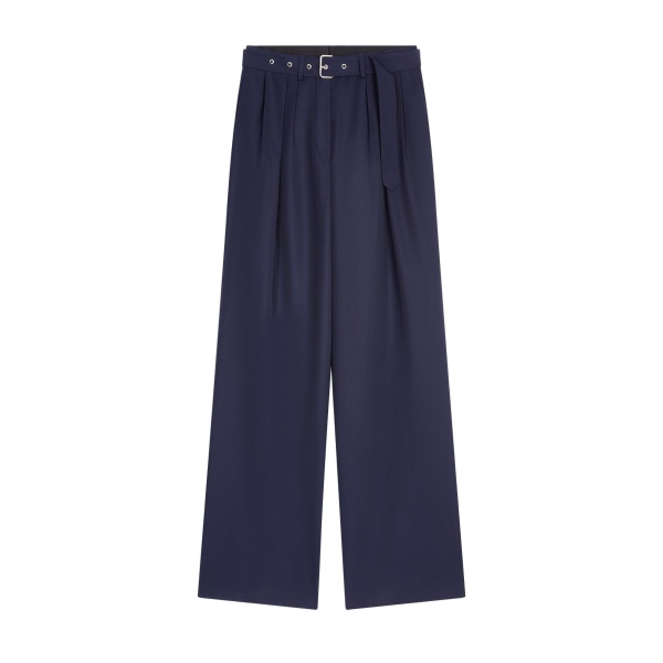 Dries Van Noten Belted wool trousers in Navy | Pants | Coveti