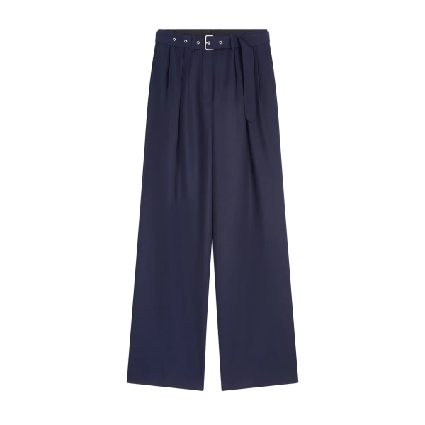 Dries Van Noten Belted wool trousers in Navy | Pants | Coveti