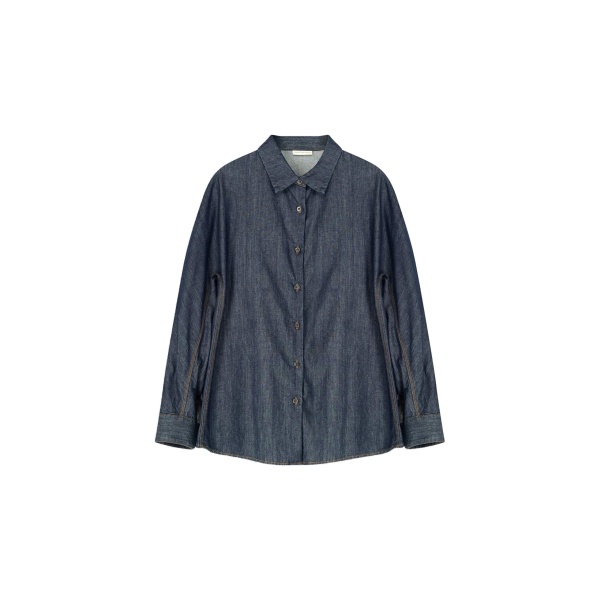 Dries Van Noten Bleached denim cocoon shirt in Indigo | Tops | Coveti