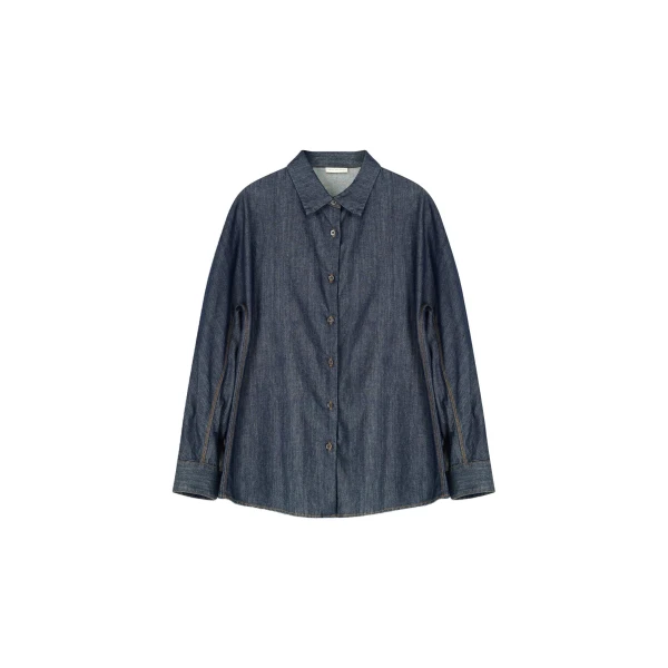 Dries Van Noten Bleached denim cocoon shirt in Indigo | Tops | Coveti