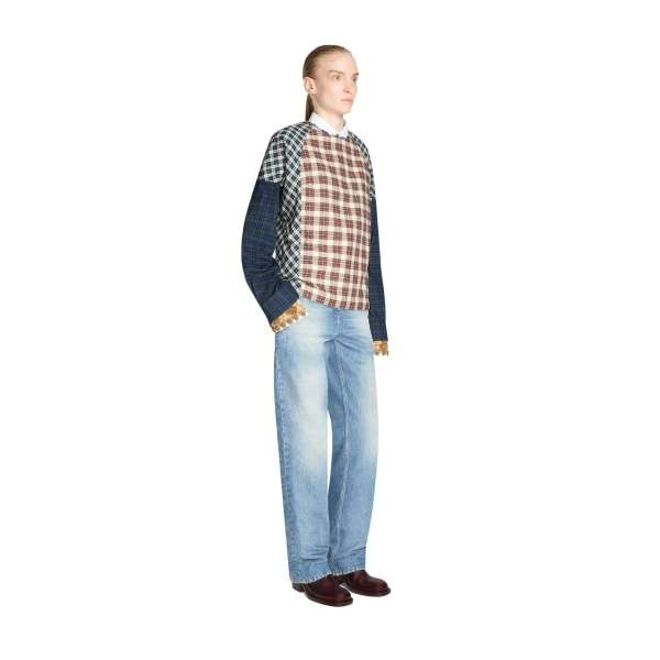 Contrast cotton flannel top in Ecru - Image 3