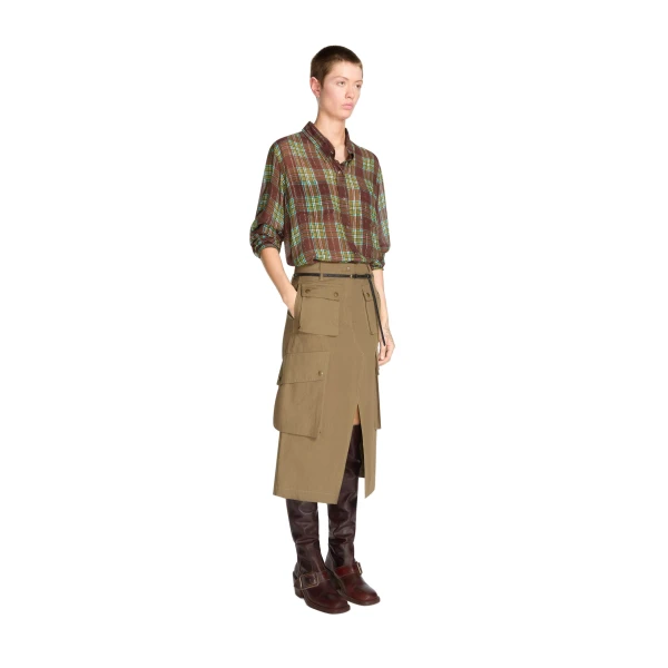 Cotton poplin cargo skirt in Khaki - Image 3