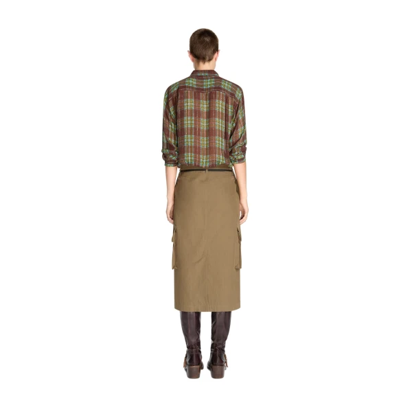 Cotton poplin cargo skirt in Khaki - Image 4