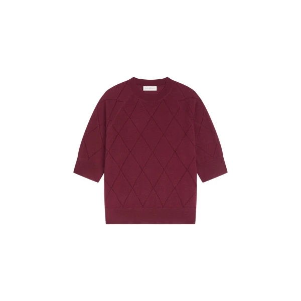Dries Van Noten Crew neck merino sweater in Wine | Knitwear | Coveti