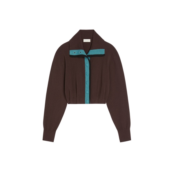 Dries Van Noten Cropped cashmere cardigan in Dark Brown | Knitwear | Coveti
