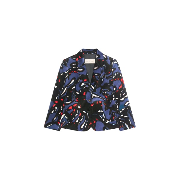 Dries Van Noten Cropped velvet blazer in Navy | Jackets | Coveti