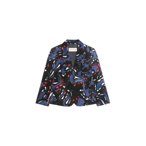 Dries Van Noten Cropped velvet blazer in Navy | Jackets | Coveti