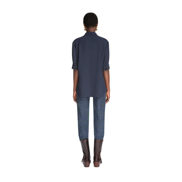 Cuffed crepe shirt in Navy - Image 4