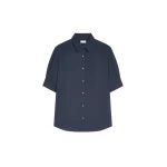 Dries Van Noten Cuffed crepe shirt in Navy | Tops | Coveti