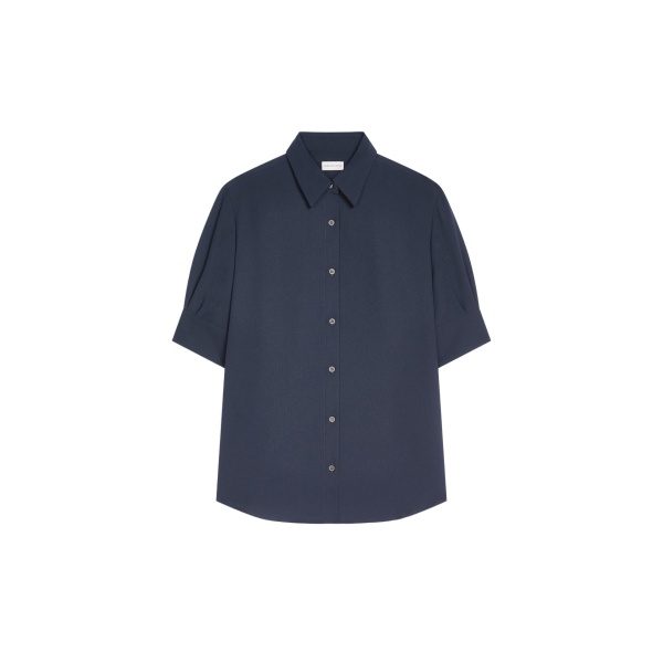 Dries Van Noten Cuffed crepe shirt in Navy | Tops | Coveti