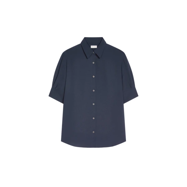 Dries Van Noten Cuffed crepe shirt in Navy | Tops | Coveti