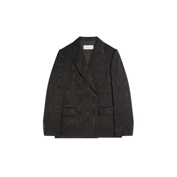 Dries Van Noten Double breasted moiré blazer in Black | Jackets | Coveti