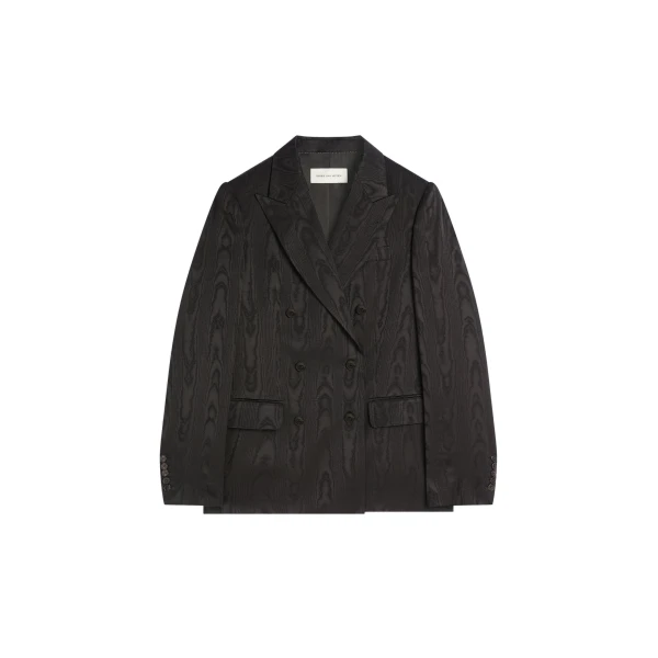 Dries Van Noten Double breasted moiré blazer in Black | Jackets | Coveti