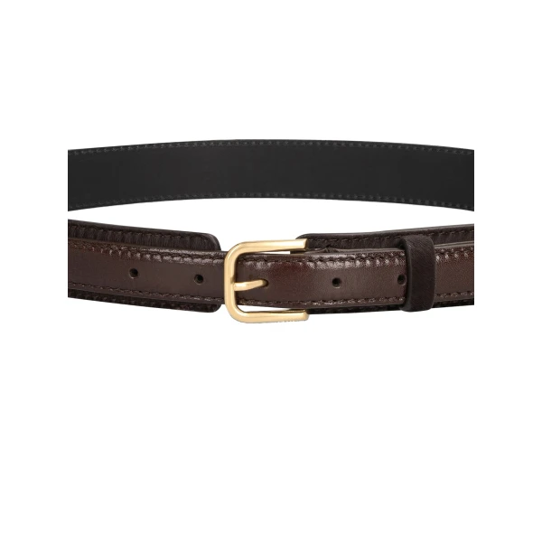 Double leather belt in Choco - Image 3