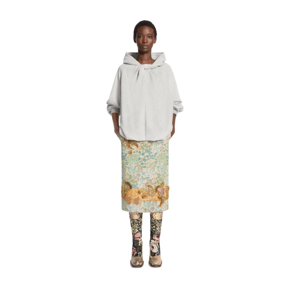 Draped cotton hoodie in Grey Melange - Image 2
