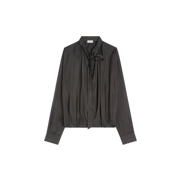 Dries Van Noten Drawstring cupro blouse in Dark Brown | Tops | Coveti