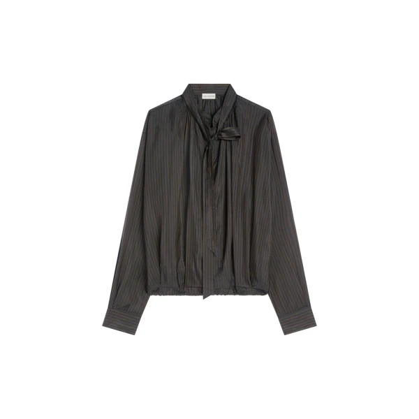 Dries Van Noten Drawstring cupro blouse in Dark Brown | Tops | Coveti