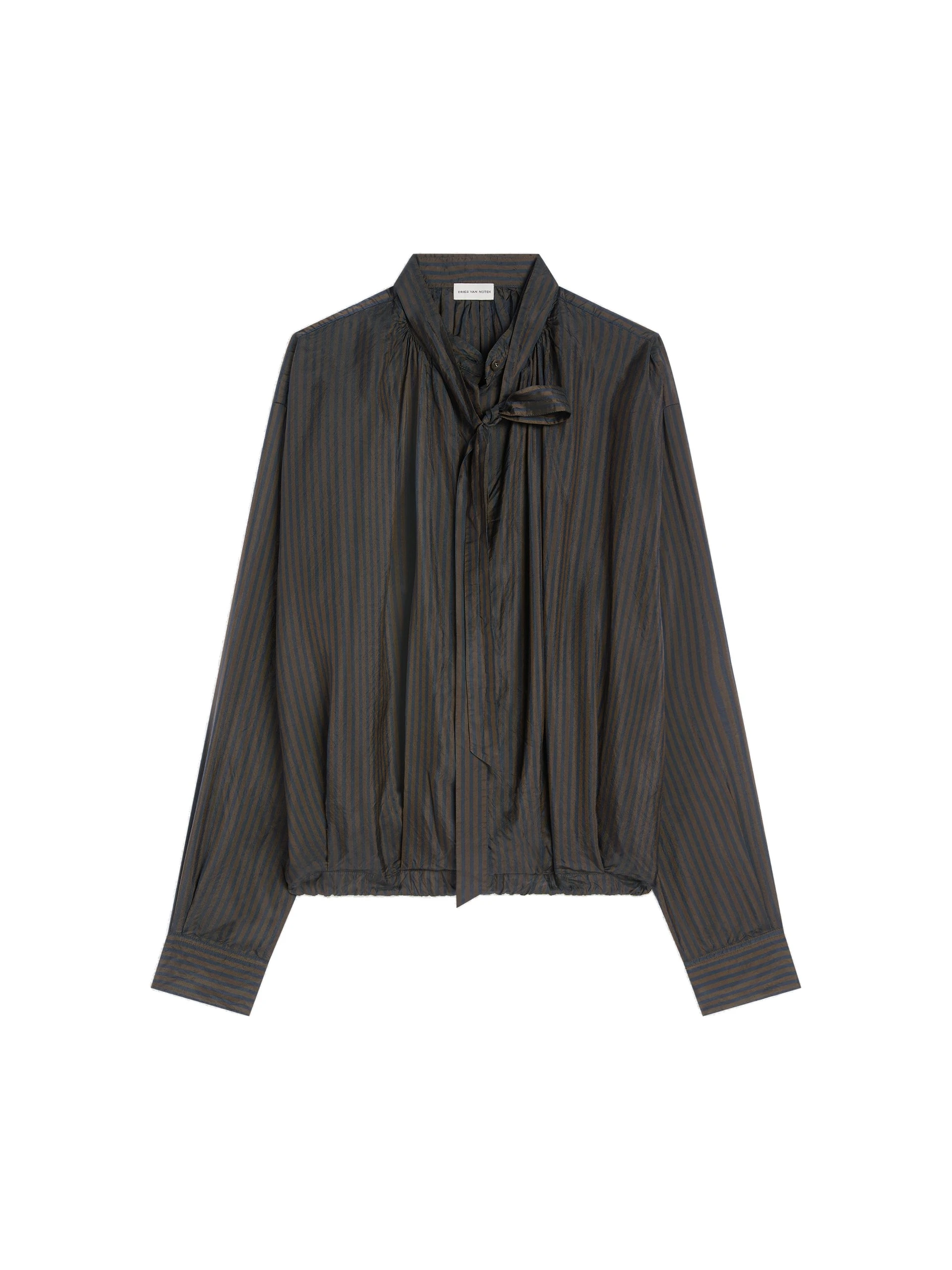 Dries Van Noten Drawstring cupro blouse in Dark Brown | Tops | Coveti Dries Van Noten Drawstring cupro blouse in Dark Brown | Tops | Coveti